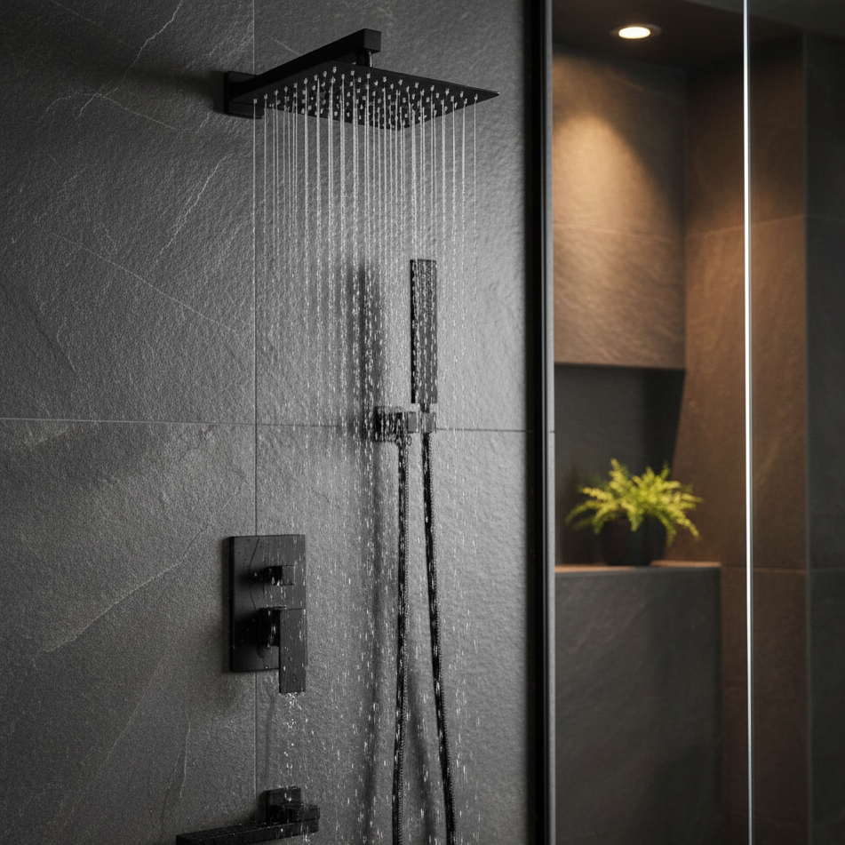 Robinet mitigeur baignoire salle de bain colonne de douche douchette - Noir - Laiton