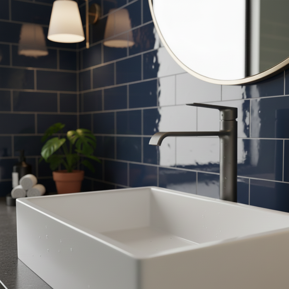 Robinet mitigeur lavabo salle de bain bec long - Argenté - Laiton