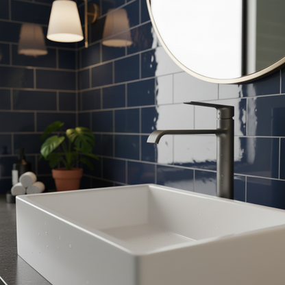 Robinet mitigeur lavabo salle de bain bec long - Argenté - Laiton