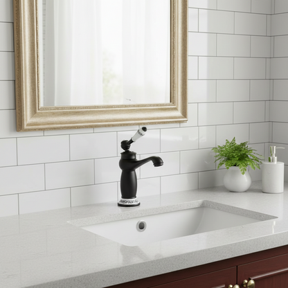 Robinet mitigeur lavabo salle de bain rétro poignée céramique - Noir - Laiton