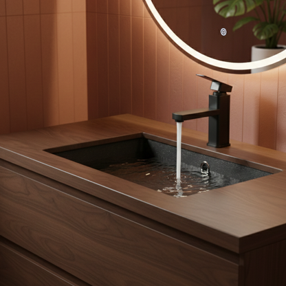 Robinet mitigeur lavabo salle de bain carré - Noir mat