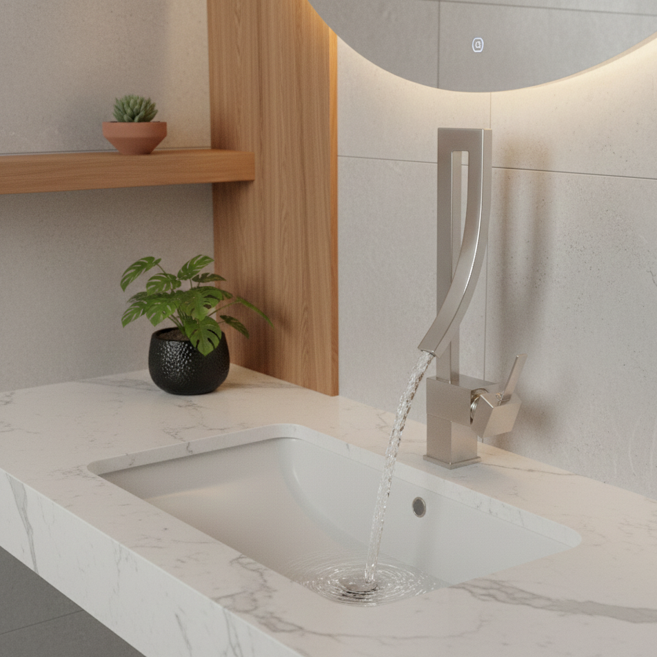Robinet mitigeur lavabo salle de bain haut design - Argenté - Laiton