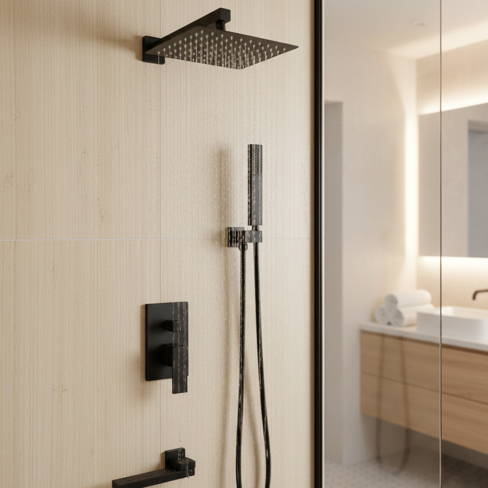 Robinet mitigeur baignoire salle de bain colonne de douche douchette - Noir - Laiton