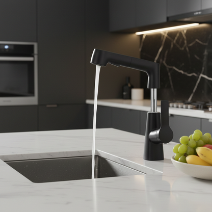 Robinet mitigeur évier cuisine flexible douchette hauteur réglable - Noir