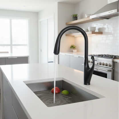 Robinet mitigeur évier cuisine tactile automatique design flexible douchette - Noir - Laiton