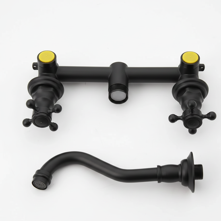 Robinet vintage mural encastrable cuisine évier - Noir - Laiton