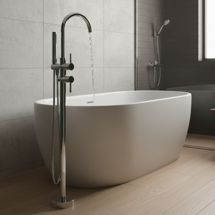 Robinet mitigeur baignoire salle de bain montage au sol - Argenté - Laiton