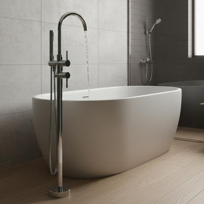 Robinet mitigeur baignoire salle de bain montage au sol - Argenté - Laiton