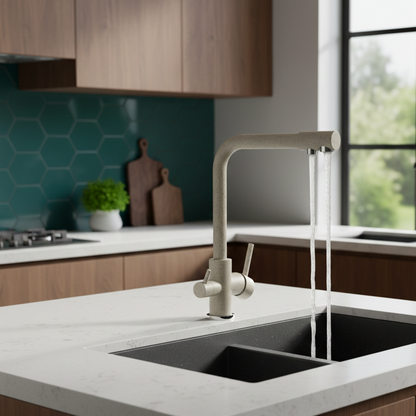 Robinet mitigeur cuisine évier purificateur d’eau 3 voies - Beige tacheté - Laiton