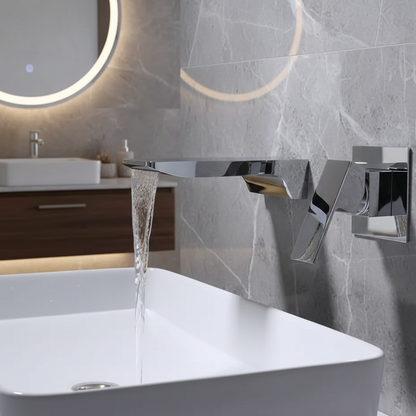 Robinet mitigeur salle de bain lavabo encastrable mural cascade - Argenté - Laiton