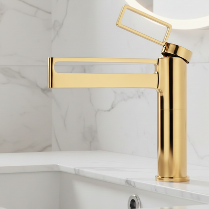 Robinet mitigeur salle de bain lavabo géométrique - Doré - Laiton