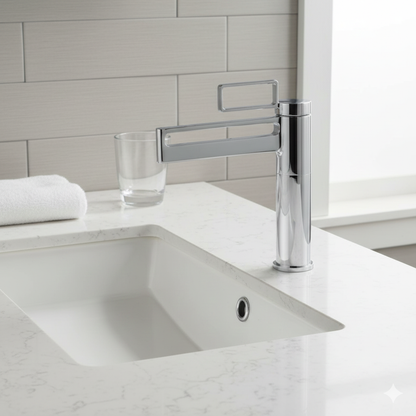 Robinet mitigeur salle de bain lavabo géométrique - Argenté - Laiton