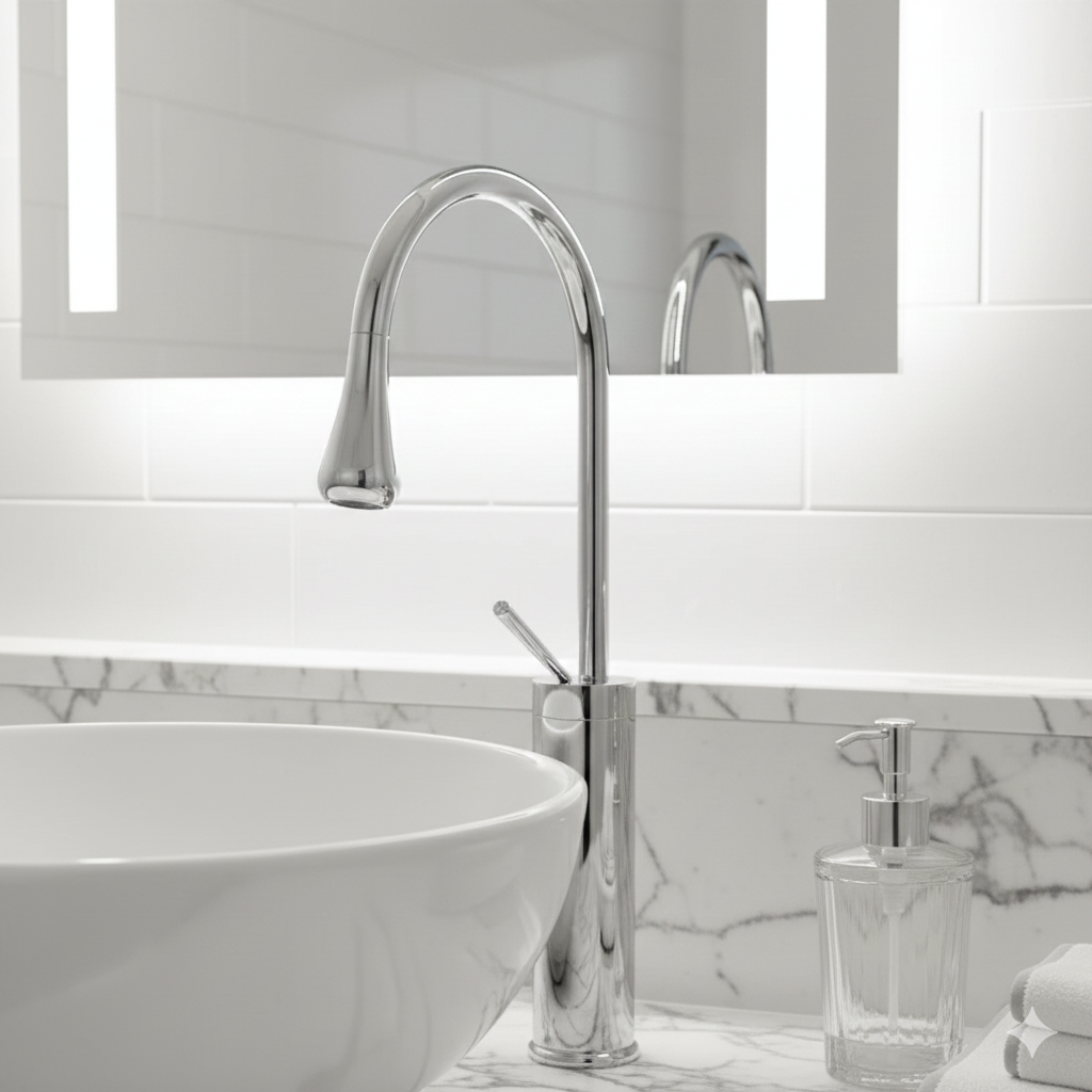 Robinet mitigeur salle de bain lavabo design arrondi goutte - Argenté - Laiton