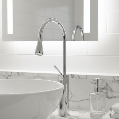 Robinet mitigeur salle de bain lavabo design arrondi goutte - Argenté - Laiton