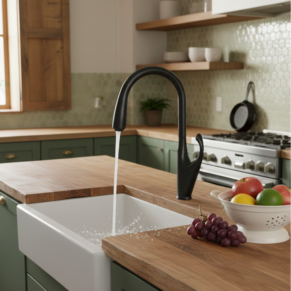 Robinet mitigeur évier cuisine tactile automatique design flexible douchette - Noir - Laiton