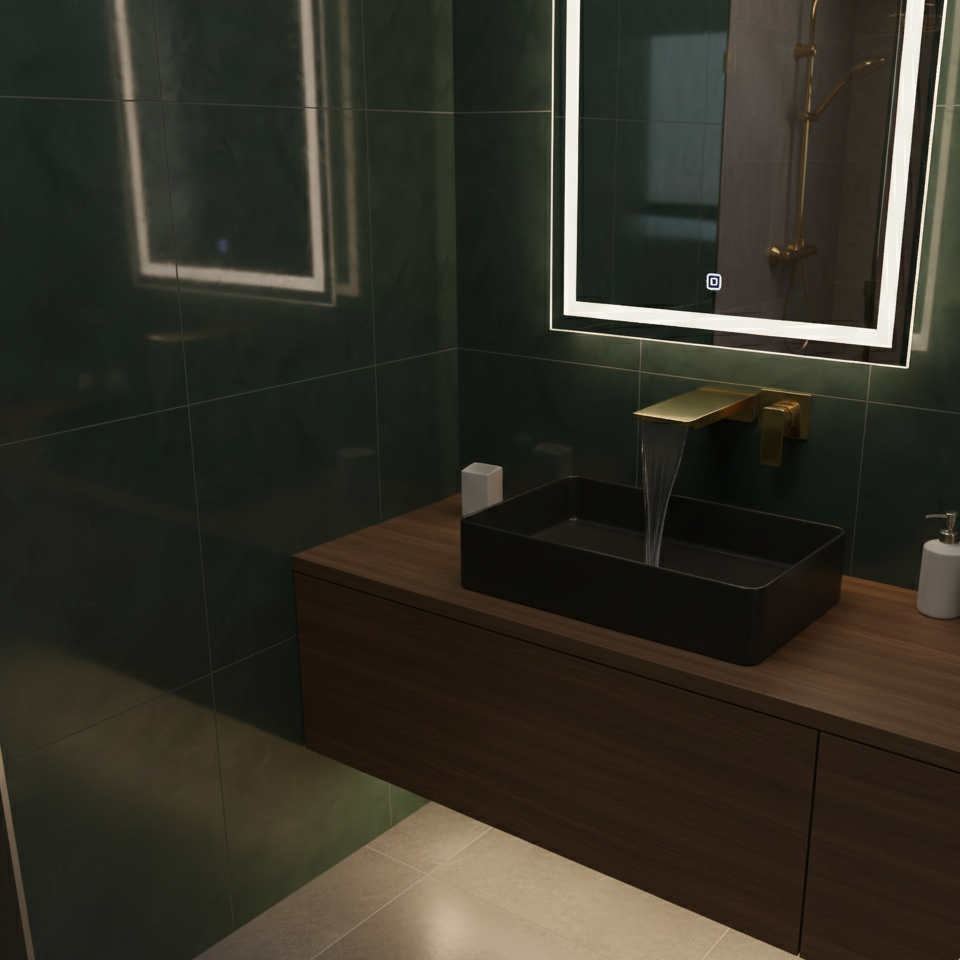 Robinet mitigeur salle de bain lavabo encastrable mural cascade - Doré - Laiton