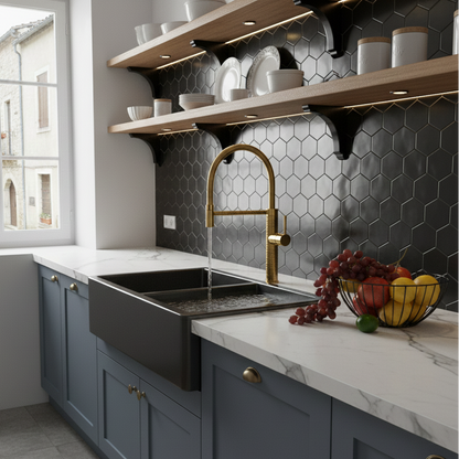 Robinet mitigeur évier cuisine design texturé flexible - Doré - Laiton