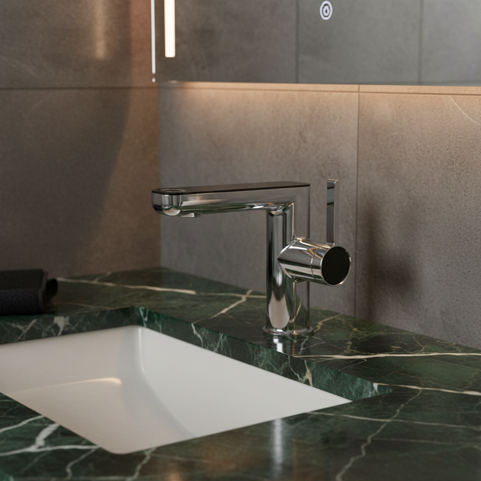 Robinet mitigeur salle de bain lavabo fontaine température numérique - Argenté