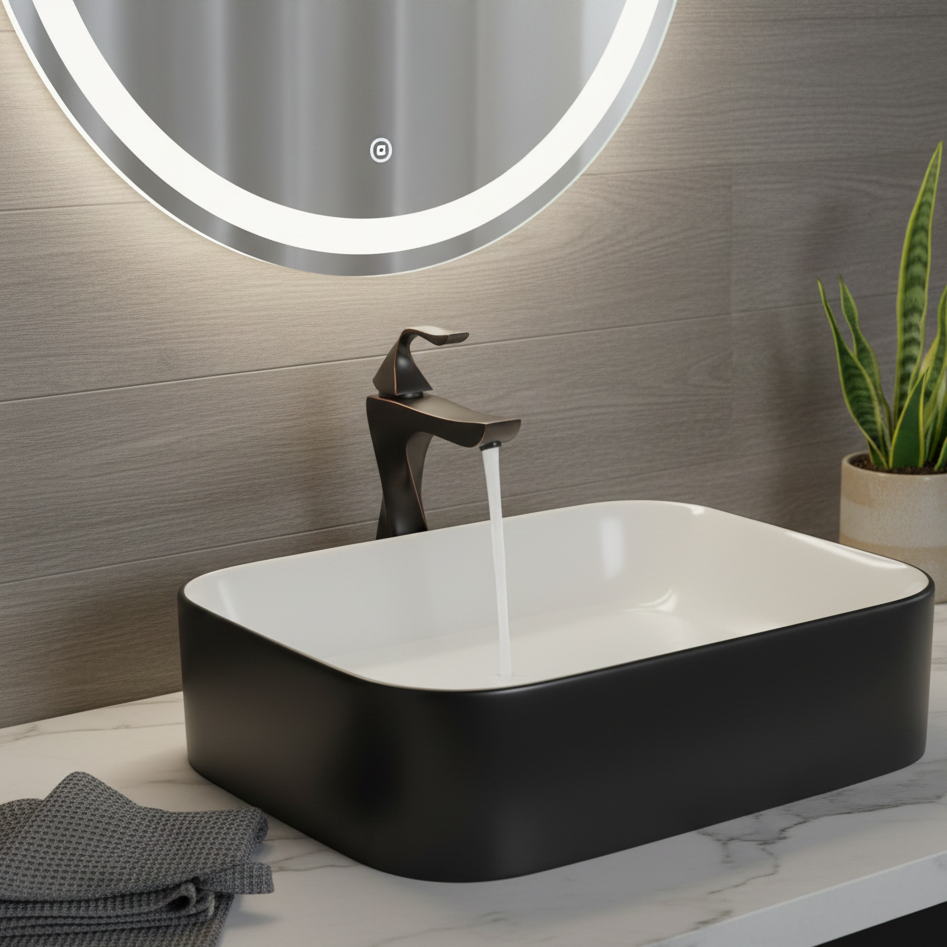 Robinet mitigeur torsade salle de bain lavabo - Noir - Laiton