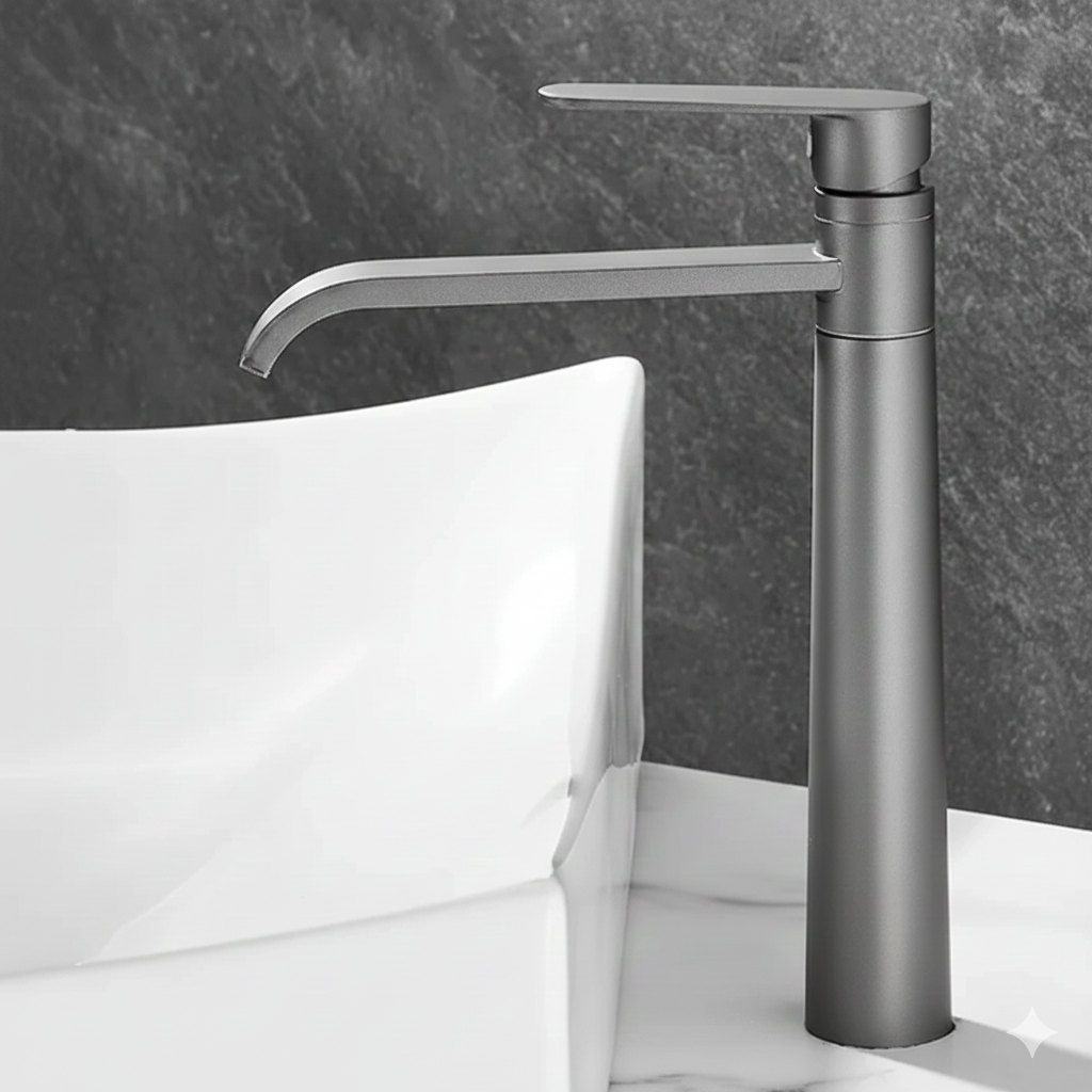 Robinet mitigeur lavabo salle de bain bec long - Argenté - Laiton