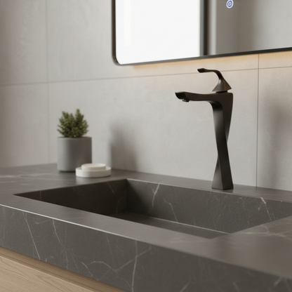 Robinet mitigeur torsade salle de bain lavabo - Noir - Laiton