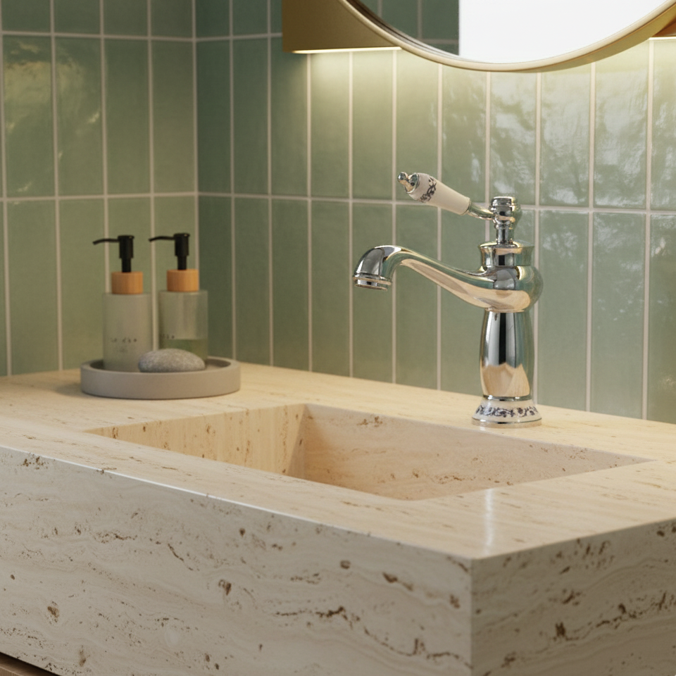 Robinet mitigeur lavabo salle de bain rétro poignée céramique - Argenté - Laiton