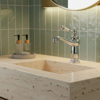 Robinet mitigeur lavabo salle de bain rétro poignée céramique - Argenté - Laiton