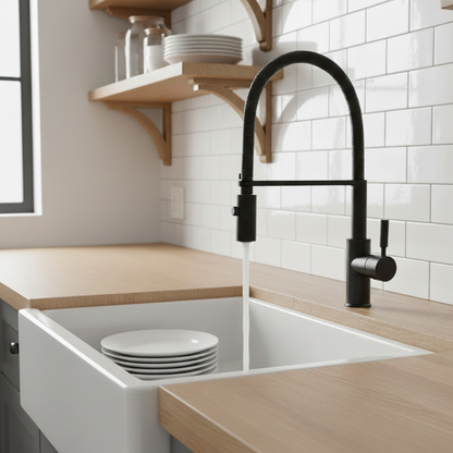 Robinet mitigeur évier cuisine flexible douchette design - Noir - Laiton