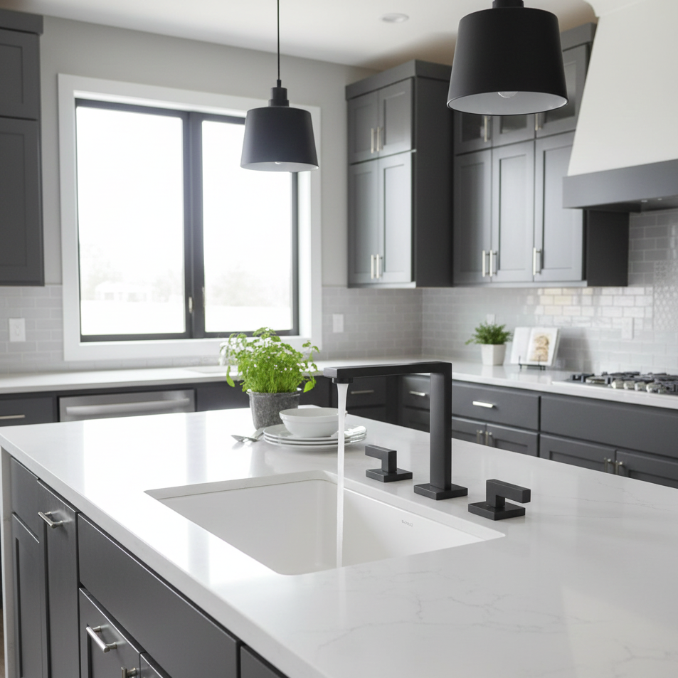 Robinet mitigeur lavabo salle de bain poignées déportées - Noir - Laiton