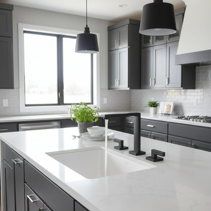 Robinet mitigeur lavabo salle de bain poignées déportées - Noir - Laiton