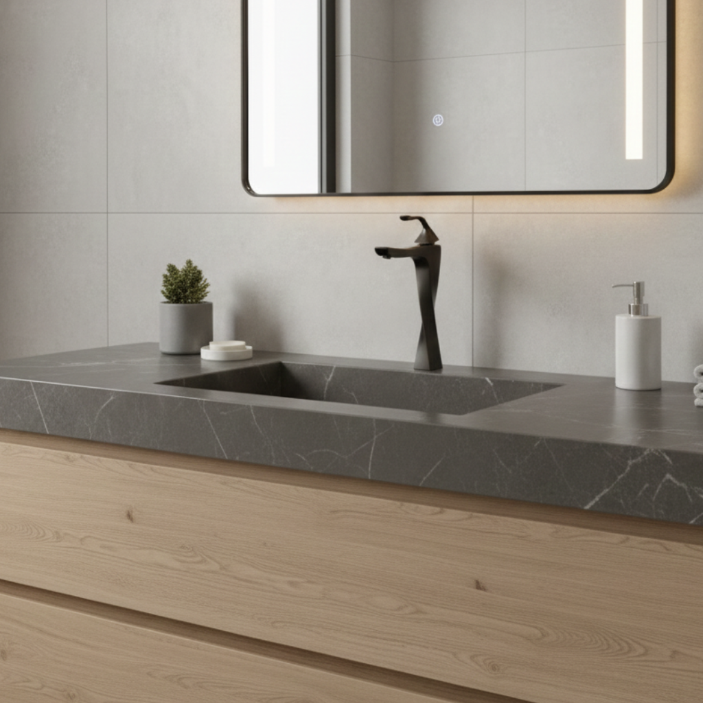 Robinet mitigeur torsade salle de bain lavabo - Noir - Laiton