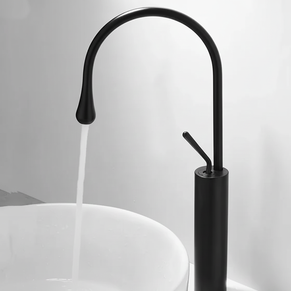 Robinet mitigeur salle de bain lavabo design arrondi goutte - Noir - Laiton