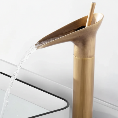 Robinet mitigeur salle de bain lavabo bambou cascade - Doré - Laiton