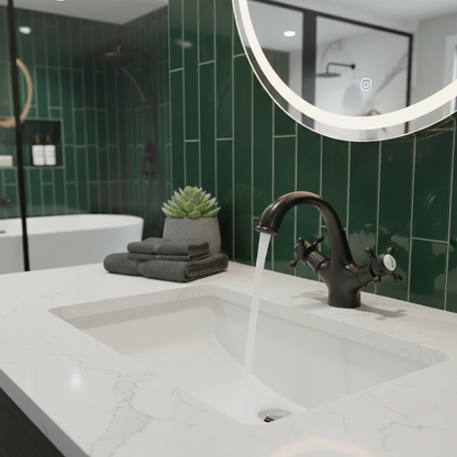 Robinet mitigeur lavabo salle de bain rétro double poignées - Noir - Laiton