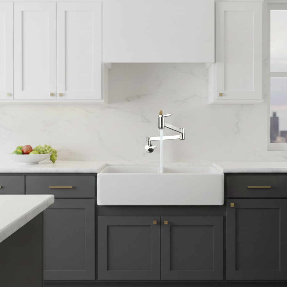 Robinet mitigeur évier cuisine eau froide rabattable mural encastrable - Argenté - Laiton