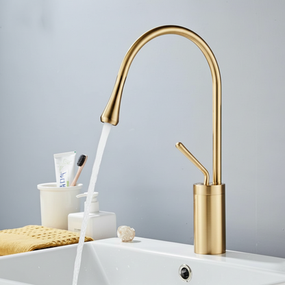 Robinet mitigeur salle de bain lavabo design arrondi goutte - Doré - Laiton