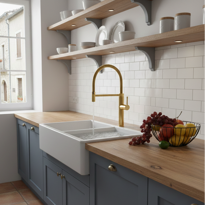 Robinet mitigeur évier cuisine design texturé flexible - Doré - Laiton