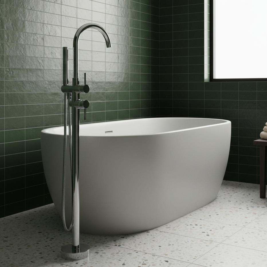 Robinet mitigeur baignoire salle de bain montage au sol - Argenté - Laiton