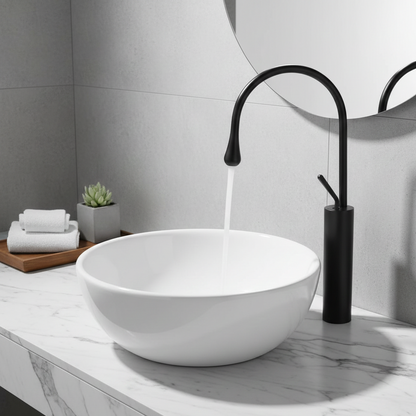 Robinet mitigeur salle de bain lavabo design arrondi goutte - Noir - Laiton