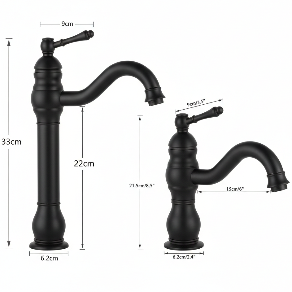 Robinet mitigeur salle de bain lavabo vintage rétro - Noir - Laiton