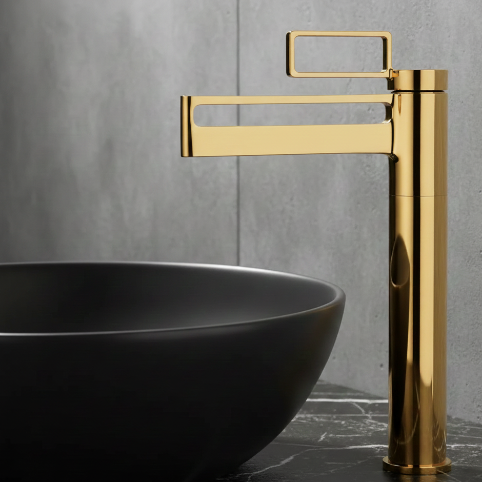 Robinet mitigeur salle de bain lavabo géométrique - Doré - Laiton