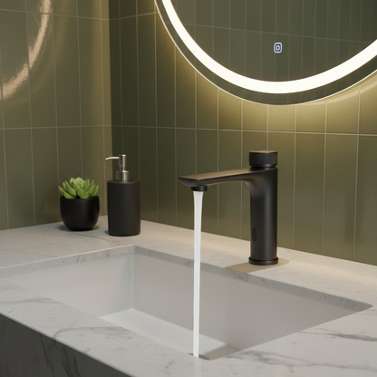 Robinet mitigeur lavabo salle de bain tactile rond - Noir - Laiton
