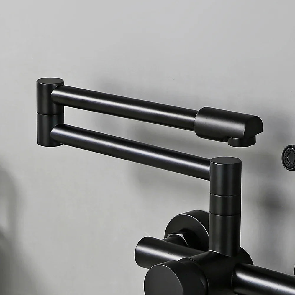 Robinet mitigeur évier de cuisine rétractable mural avec douchette - Noir - Laiton