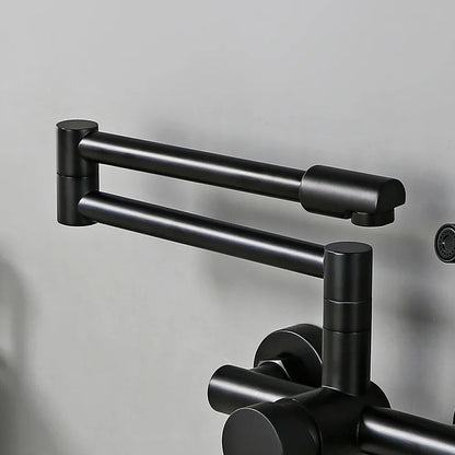 Robinet mitigeur évier de cuisine rétractable mural avec douchette - Noir - Laiton