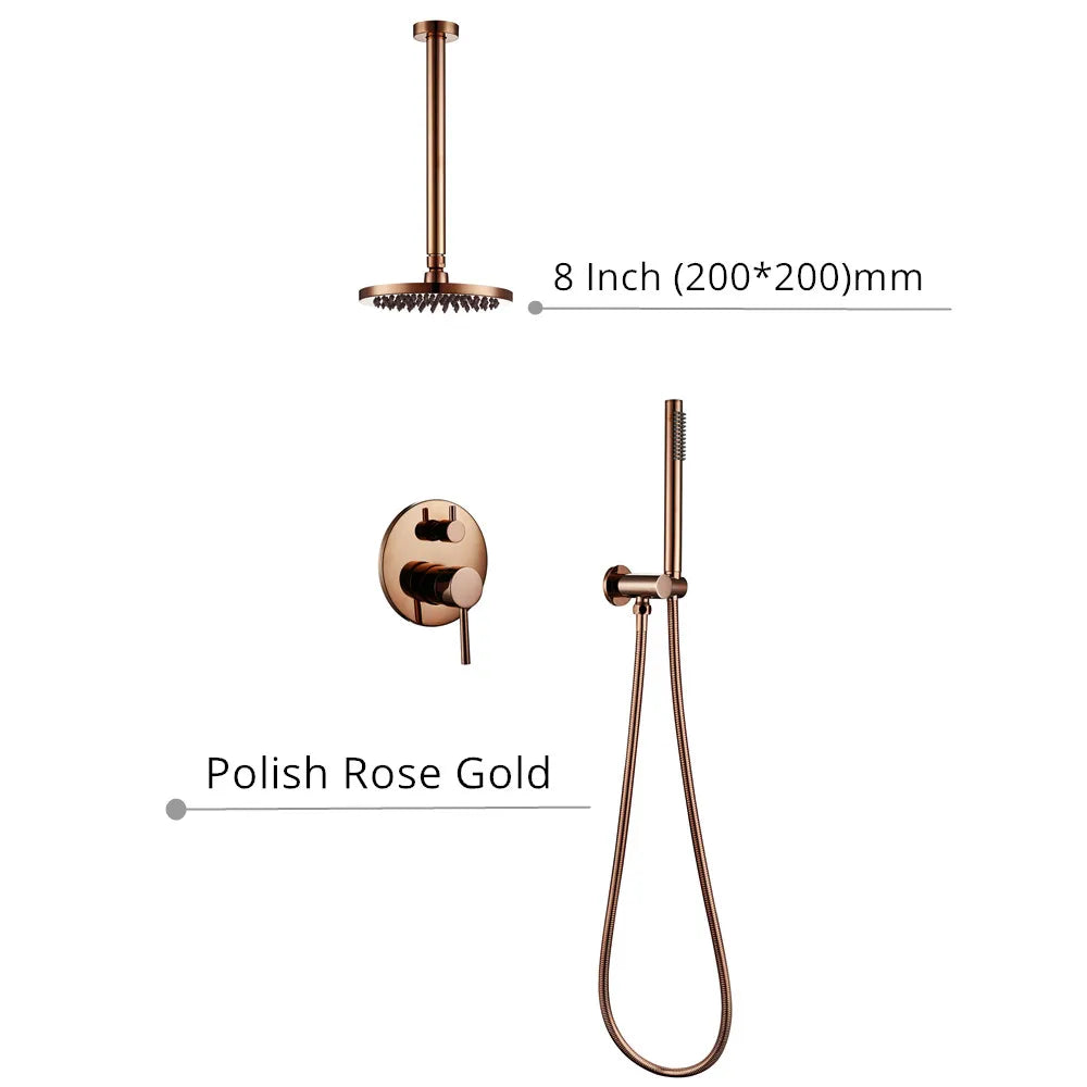 Robinet mitigeur douche salle de bain rond mural encastrable - Doré rose - Laiton