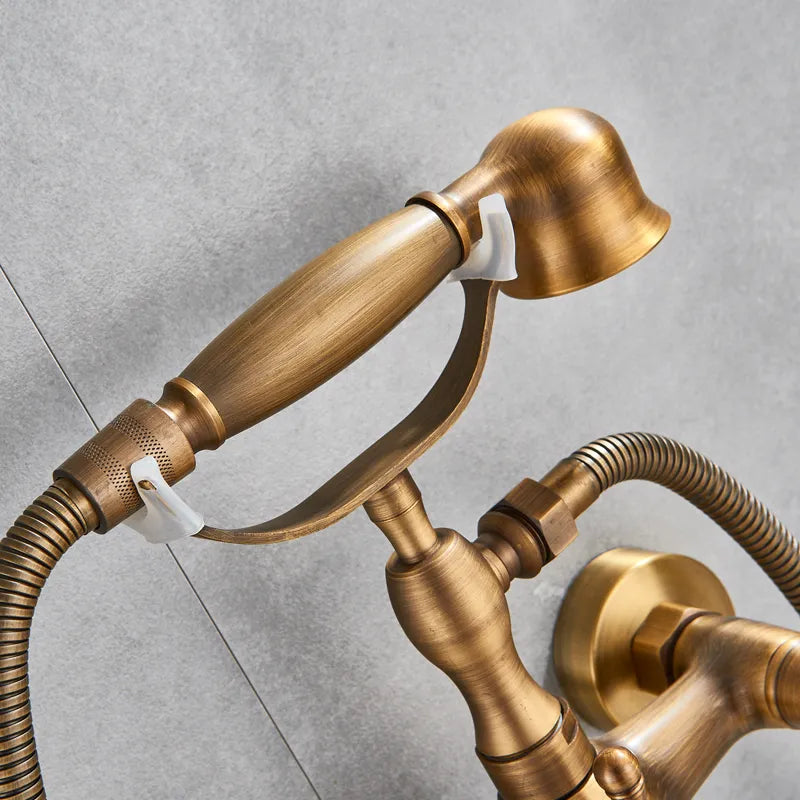 Robinet baignoire salle de bain rétro douchette - Doré - Laiton