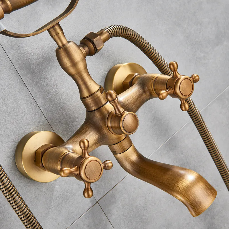 Robinet baignoire salle de bain rétro douchette - Doré - Laiton