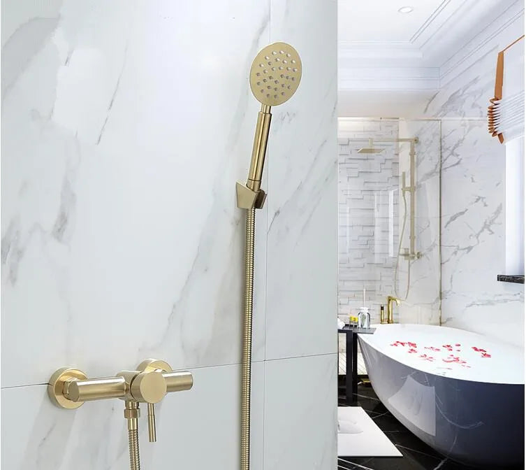 Robinet mitigeur douche salle de bain douchette ronde - Doré - Laiton