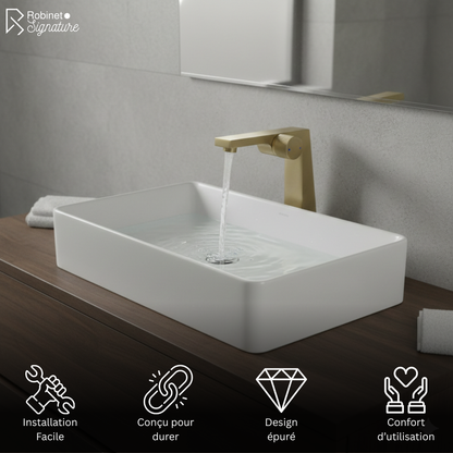 Robinet mitigeur salle de bain lavabo design contemporain - Doré - Laiton