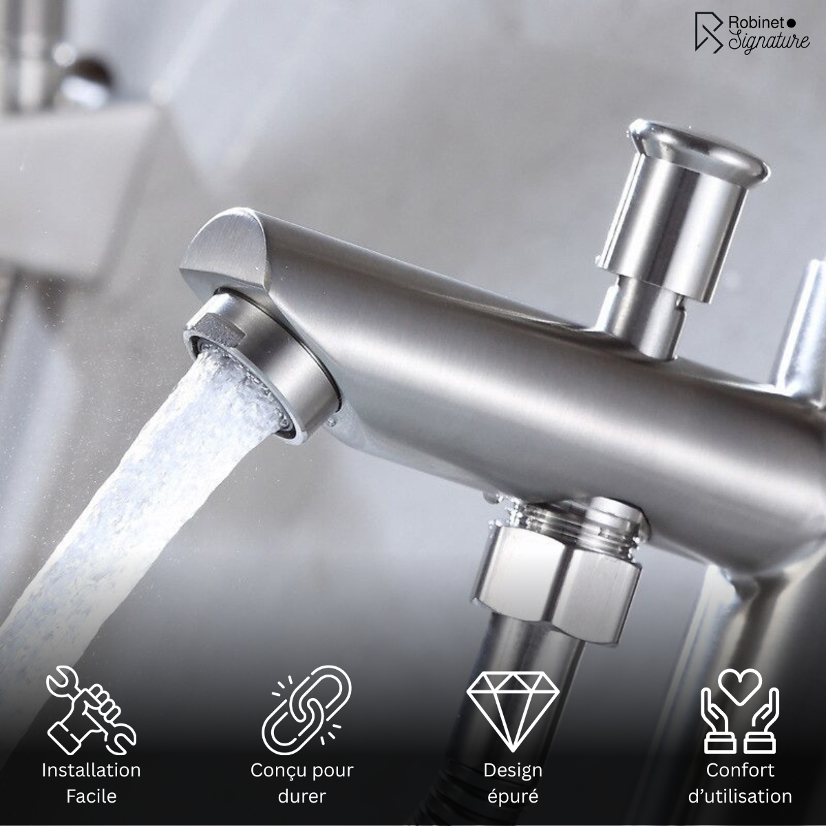 Mitigeur Robinet baignoire monotrou acier brossé